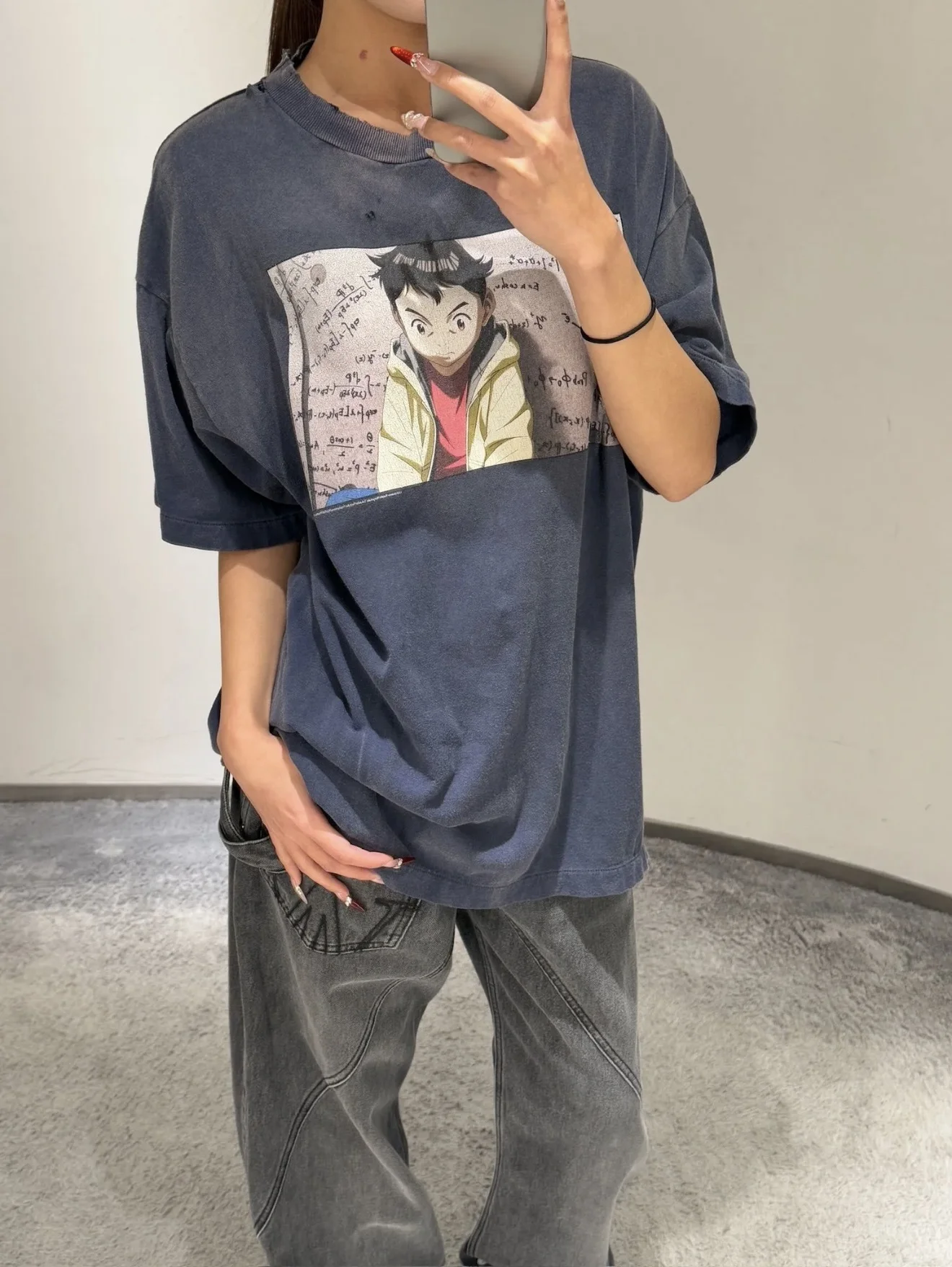 

Американская летняя винтажная футболка с коротким рукавом в стиле distressed, коллаборация с брендом Pluto, свободный крой, с принтом, дышащая, молодежная, F...
