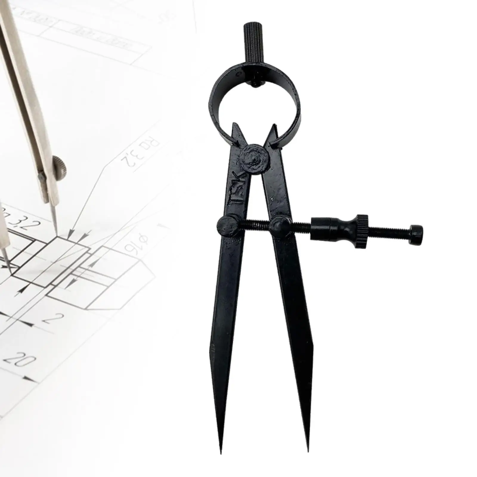 Metal Fine Point Divider with Lockable Spring Wing for Woodworking Leathercraft Jewelry Making Spacing Compass Scriber