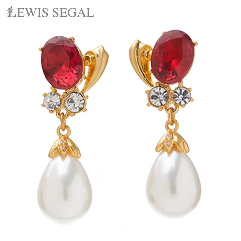 

LEWIS SEGAL Luxury Drop Earrings with Ruby Drop Pearls for Women Girl Medieval Style Oval Fine Jewelry 18K Gold Wedding Party