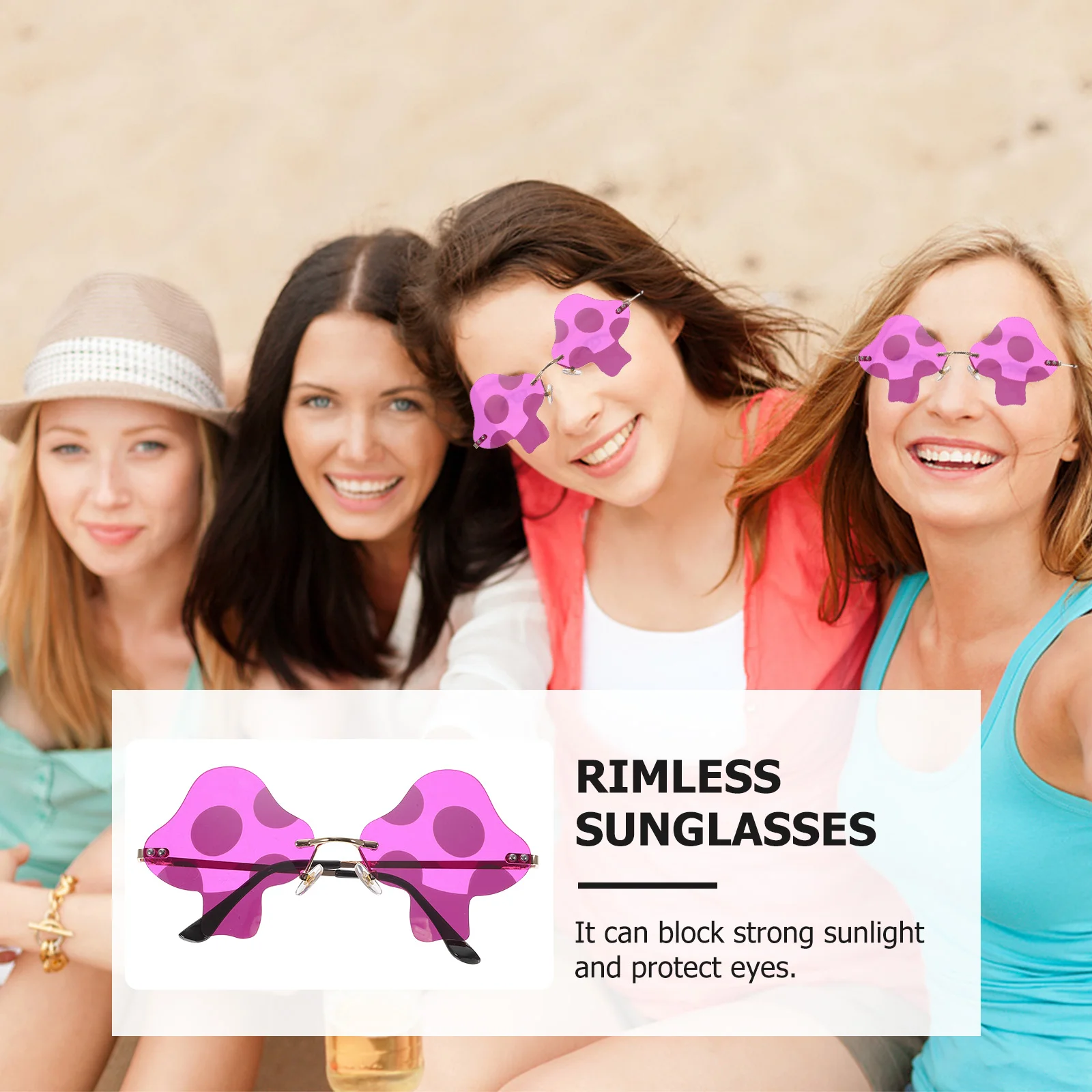 

1pc Rimless Sunglasses Trendy Fashion Beach Party Cool Glasses Creative Mushroom Shape Photo Props Fun Accessories