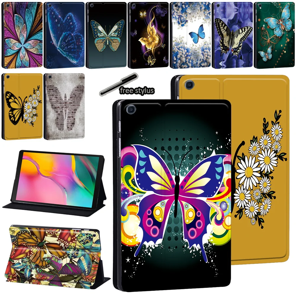 Leather Flip Tablet Case for Samsung Galaxy Tab S7 11/Tab S6 Lite 10.4/S6 10.5/S5e 10.5/S4 10.5 Inch Butterfly Print Stand Cover на samsung galaxy a51 kruche print крафтовые наклейки противоударный бампер