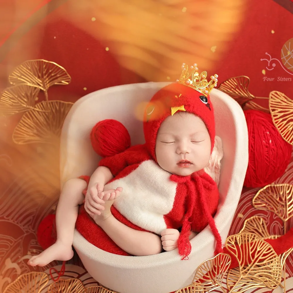 ❤️Newborn Photography Clothing Red Snake Hat+Jumpsuit+Tail+Doll 4Pcs/Set Studio Baby Photo Props Accessories Clothes Outfits