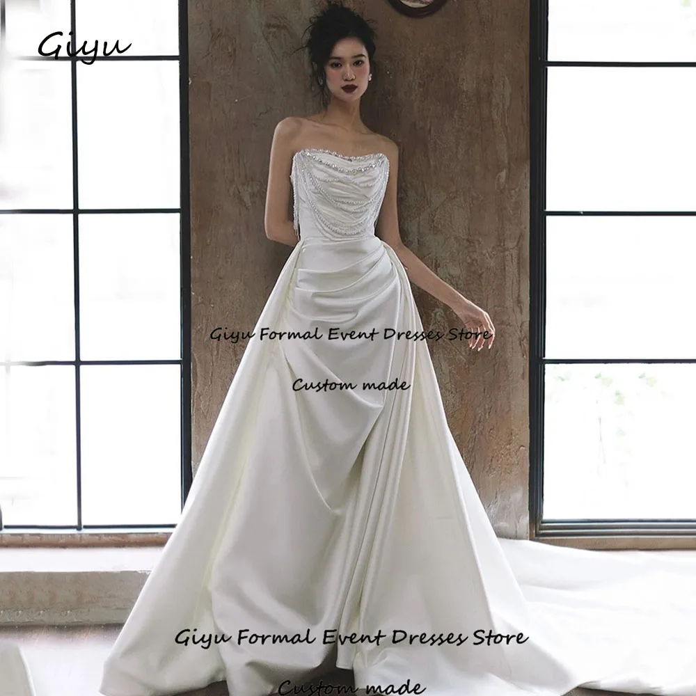 Giyu Elegant Pleat Wedding Dress Photo Shoot Beading Floor-Length Vestidos Novias Boda 2024 Evening Gown Dress