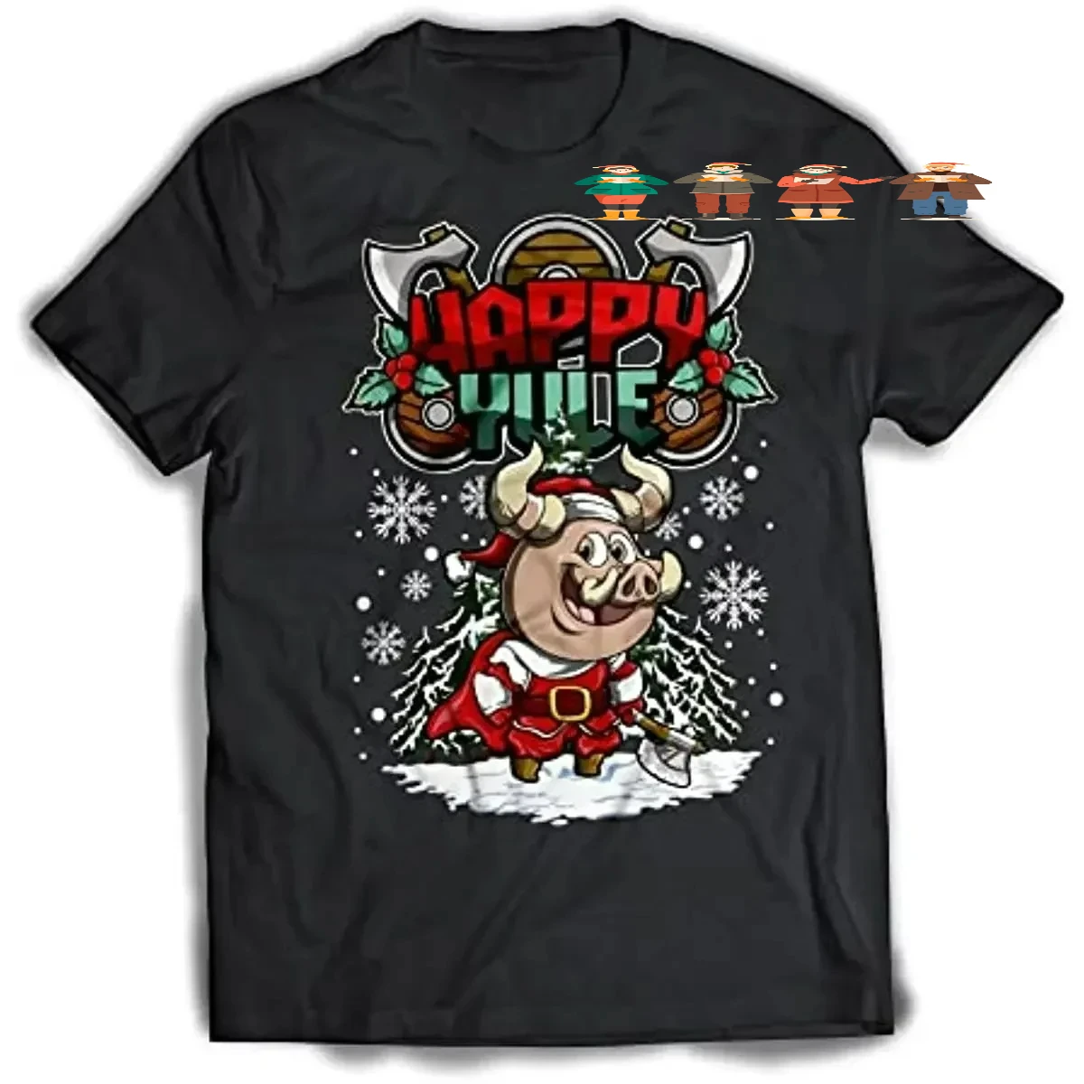 Happy Yule Christmas  Wild Boar Unisex Pajamas T-Shirt 100% Cotton O-Neck Short Sleeve Casual Mens T-shirt Size S-3XL