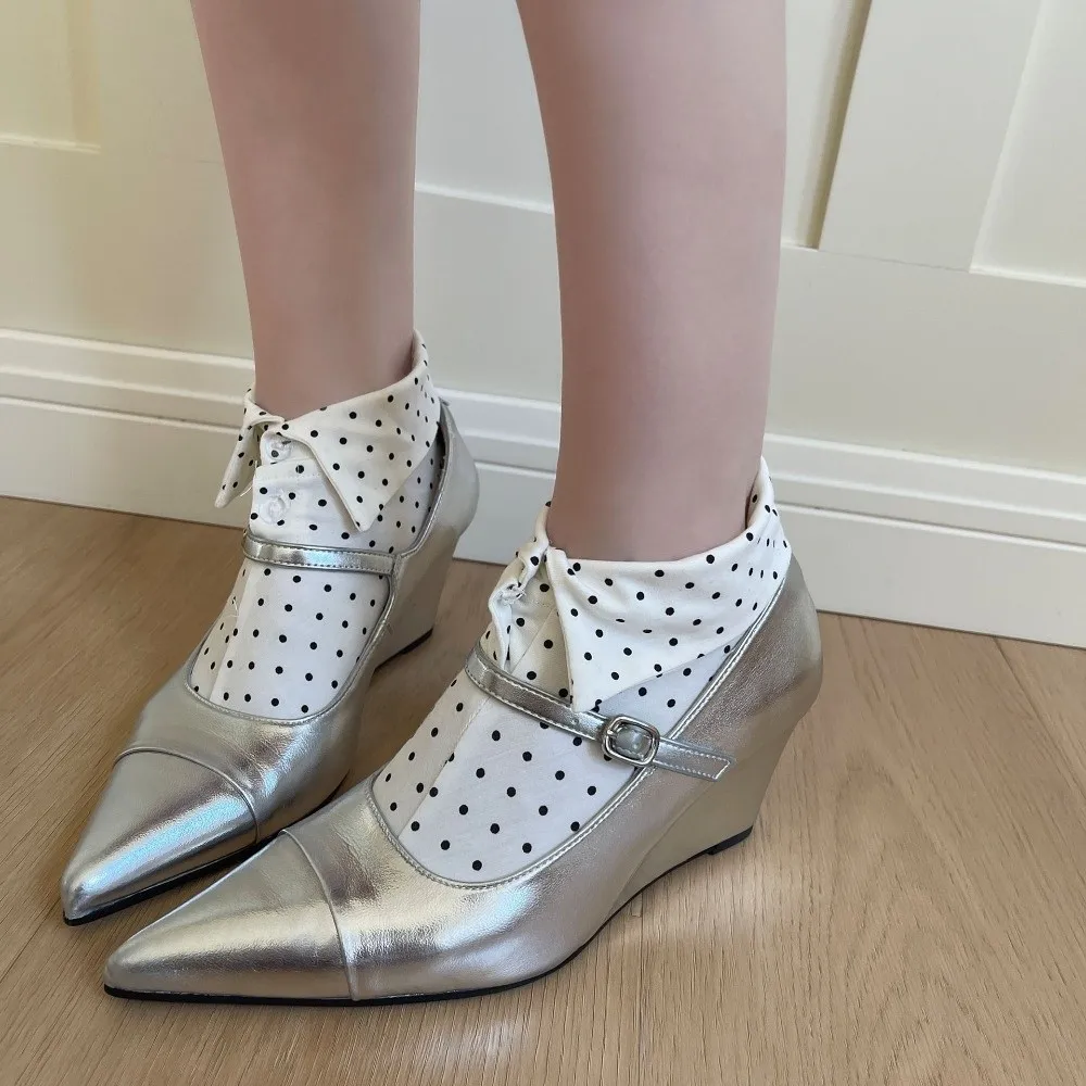 مريحة زر الوجه طوق الجوارب التلبيب الجدة البولكا نقطة الجوارب بلون الجوارب قصيرة الكاحل الجوارب الإناث #4