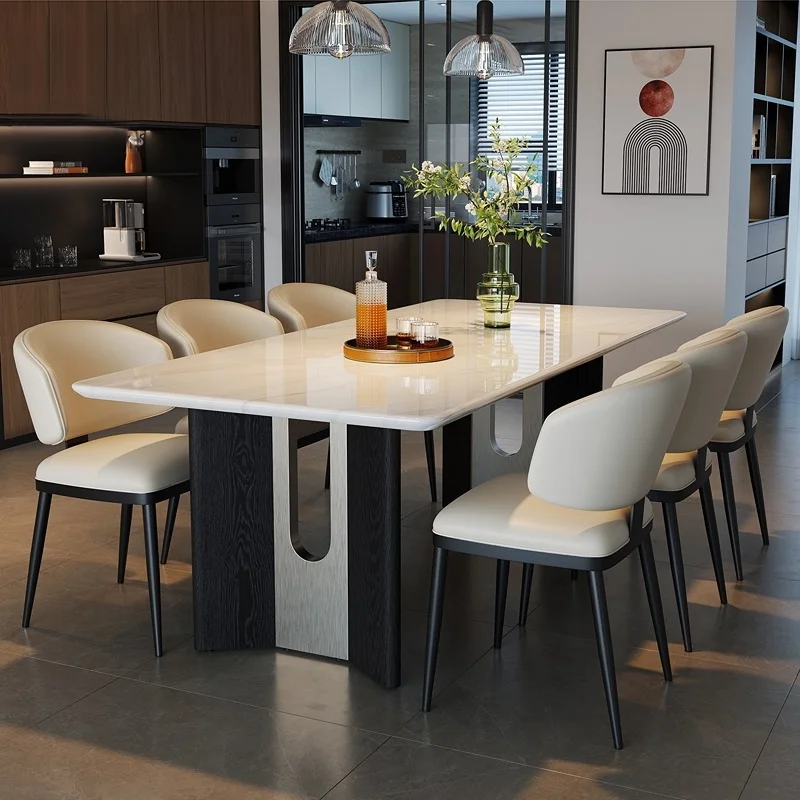 

Italian-style light luxury high-end marble dining table and chairs, rectangular, minimalist design for small spaces