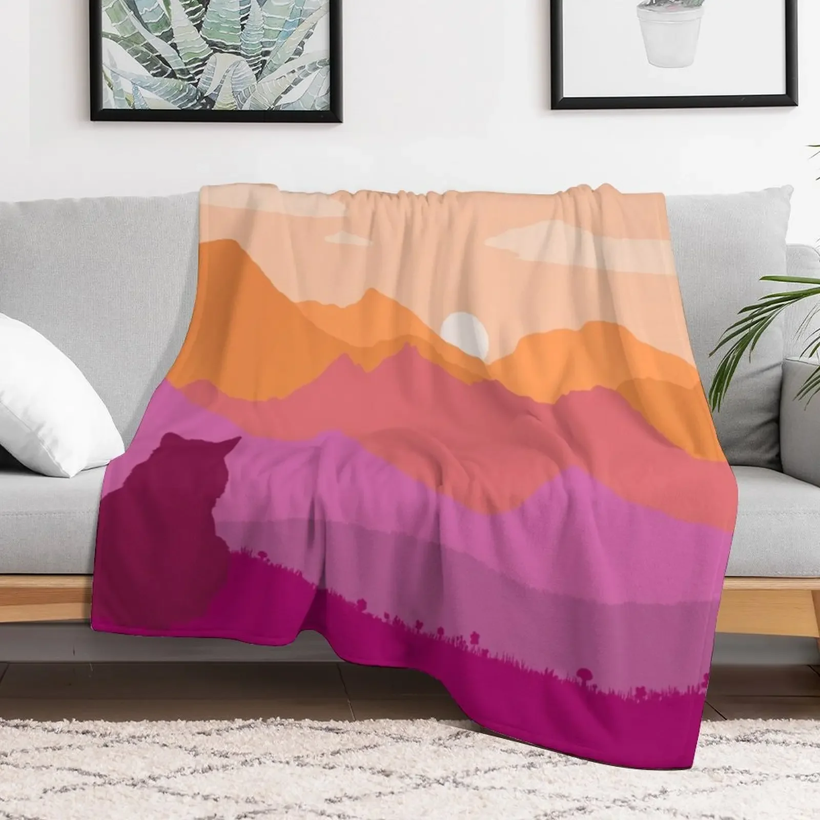 Lesbian Cat Landscape Throw Blanket Long Lasting Soft Plush Blanket for Daily Use
