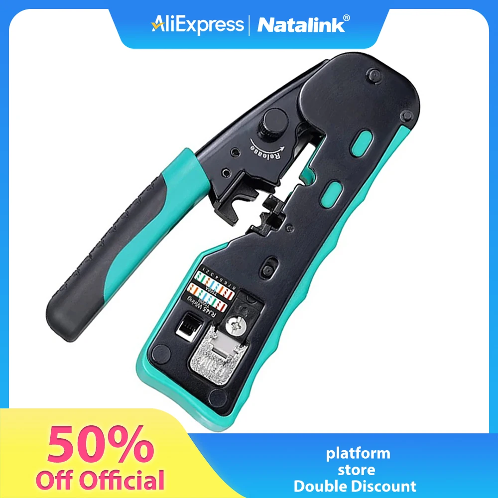 Natalink Pass Through RJ45 Crimp Tool Cat5e Cat6 Cat6a Cat7 Crimping Tool for RJ11/RJ12 Standard, RJ45 Pass Through Connectors