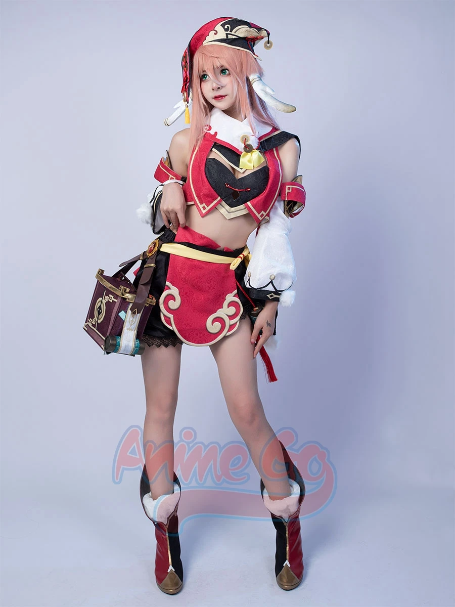 

In Stock Game Genshin Impact Yanfei Cosplay Costume with Hat for Women Jacquard Outfit C00480-AA