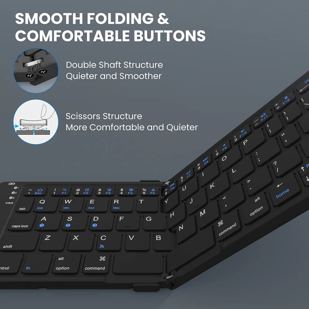 JOMAA Foldable Bluetooth Mobile Phone KeyboardWireless Keyboard Rechargeable Ultra Slim Keyboard for IOS Android Smartphone