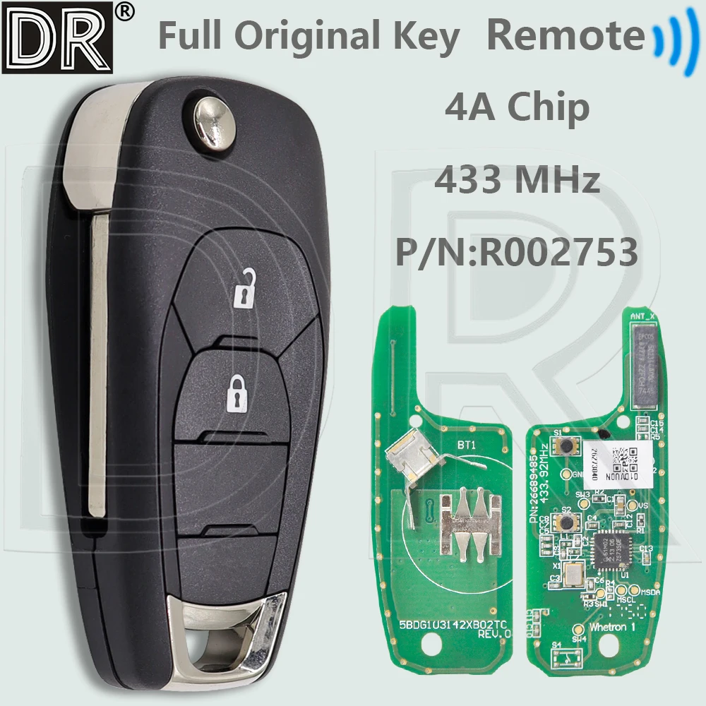 

DR Original P/N:R002753 4A Chip 433MHz Flip Car Remote Key Fob For Chevrolet Cruze 2015 Spark Sonic Onix Trax 2021