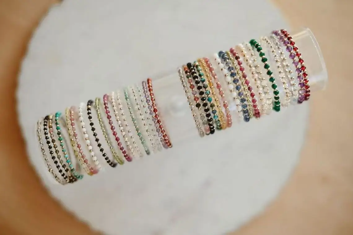 Vlen Boho-Perlenarmband für Damen, bunte Stretch-Armbänder aus Naturstein, trendige Mode, zierlicher Schmuck, Sommer, Strandurlaub – Detail 6