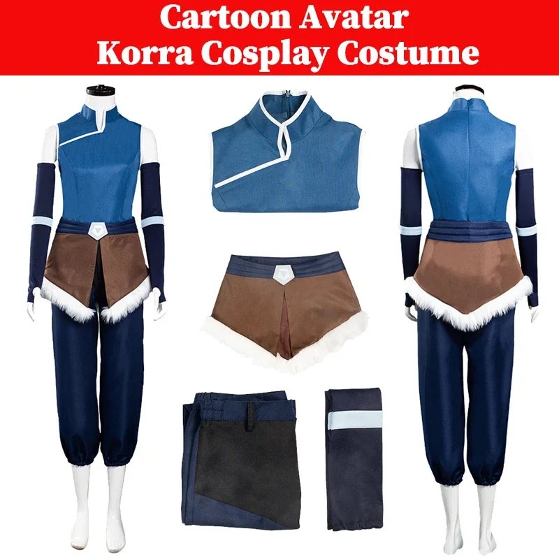 Korra Cosplay Anime Cartoon Avatar Last Cosplay Airbender Roleplay Costume Women Armguard Full Set Adult Female Halloween Suits