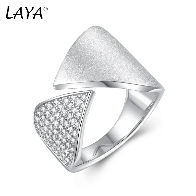 

LAYA Real 925 Sterling Silver Shining Zircon Satin Finish Ring Triangle Cross Opening Ring Creative Handmade Luxury Fine Jewelry