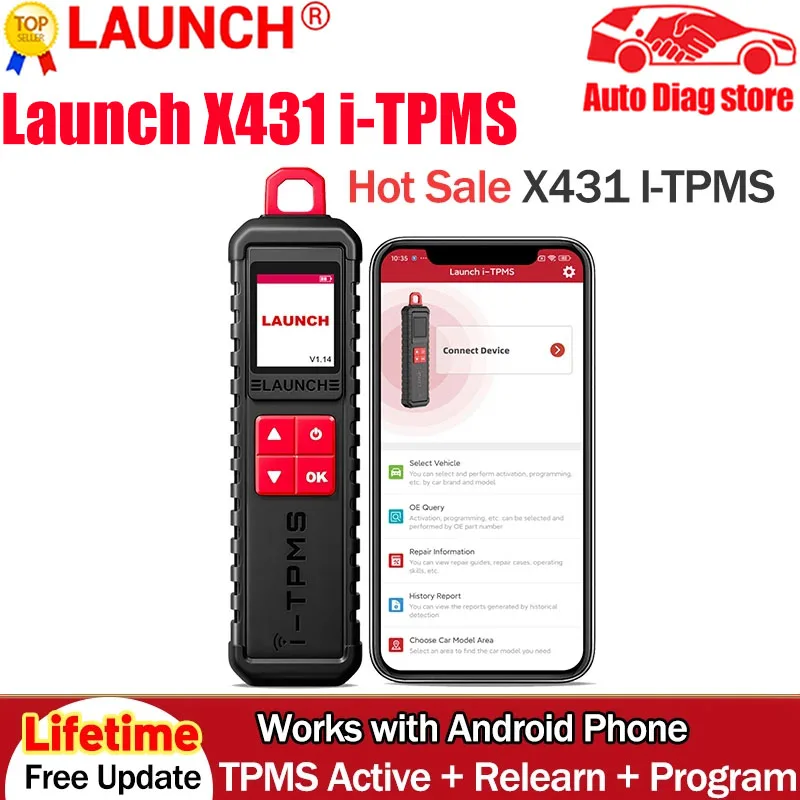 2024-LAUNCH X431 I-TPMS Car Tire Pressure Diagnostic Tool Relearn Active Program 315/433Mhz Sensor for Android /X431 V pk TSGUN