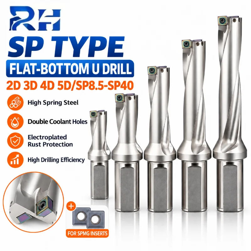 RH CNC SP Series Indexable U Drill 8.5-40mm 2D 3D 4D 5D for SPMG Carbide Inserts C20 C25 C32 Fast Metal Drilling Tool