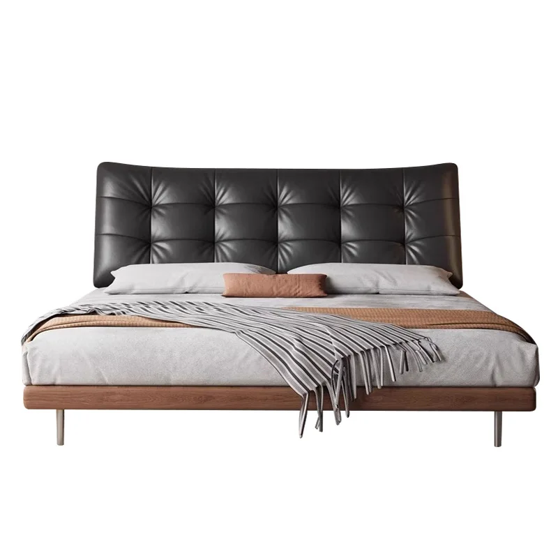 

Italian, minimalist, leather bed, solid wood, soft bag, high lean, double, master bedroom