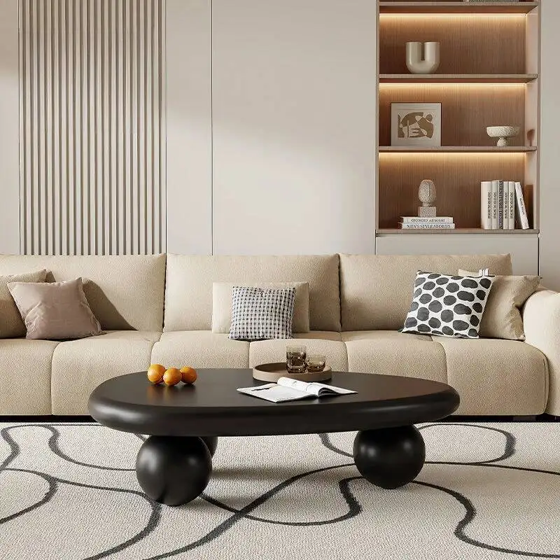 โต๊ะกาแฟทรงพิเศษสไตล์นอร์ดิกสำหรับห้องนั่งเล่น โต๊ะเก็บของ โต๊ะดีไซน์หรูหราทันสมัย ฐานโต๊ะไม้ เฟอร์นิเจอร์