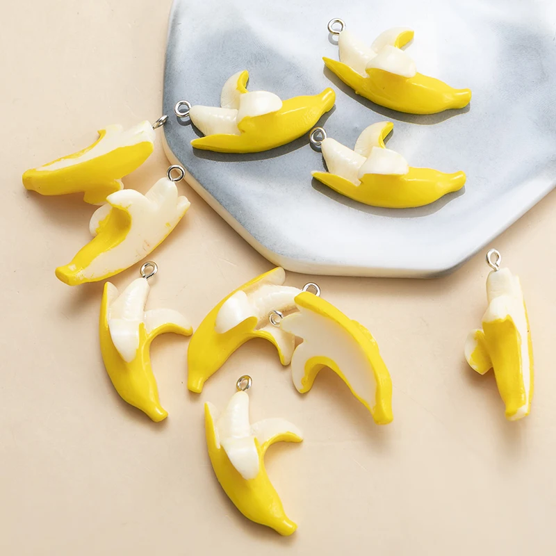 10pcs/lot Banana Resin Charms Pendant DIY Keychain Necklace for Jewelry Making Accessories