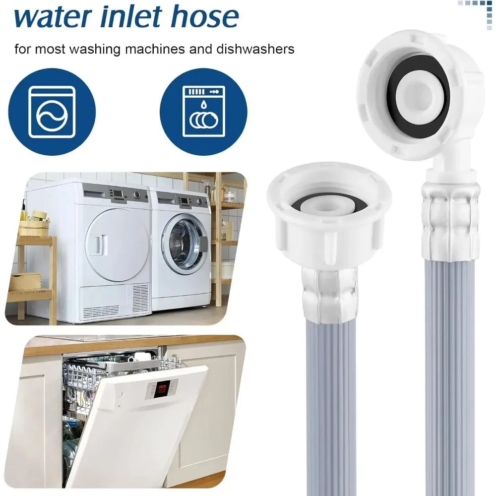 

Universal Washing Machine Dishwasher Inlet Fill Hose 2.5 Metre, 6-point Connector, 1 Straight 1 90-degree Right-angle