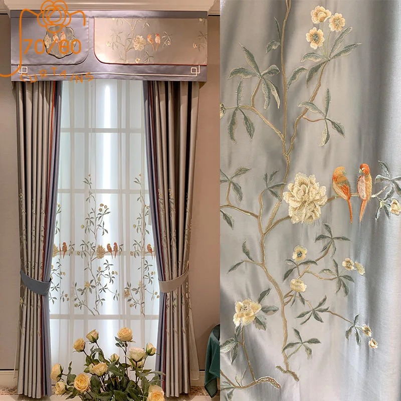 New Chinese-style High-end Simulation LusterEmbroidery Stitching Curtains for Bedroom Living Room Study Villa Decoration