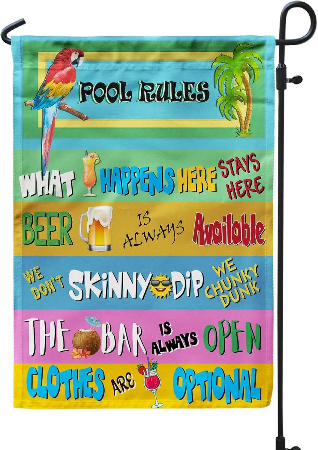 Artsy Woodsy Pool Rules Garden Flag, 18x12.5in, Beach, Tear Resistant, Foldable