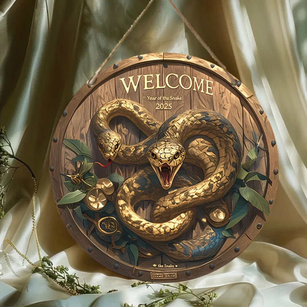 Welcome to 2025 year of the snake-classic round wooden signs, suitable for home, restaurant, bar, cafe and outdoor decoration