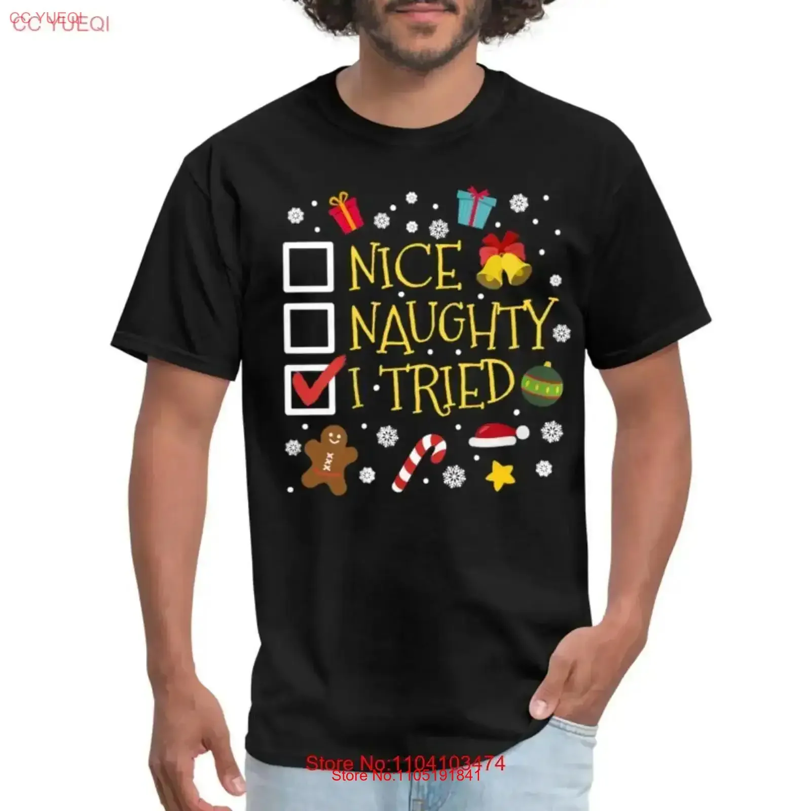 Nice Naughty I Tried Funny Christmas Design Men s T Shirt vintage Washed streetwear graphic Stylish Versatile Slightly