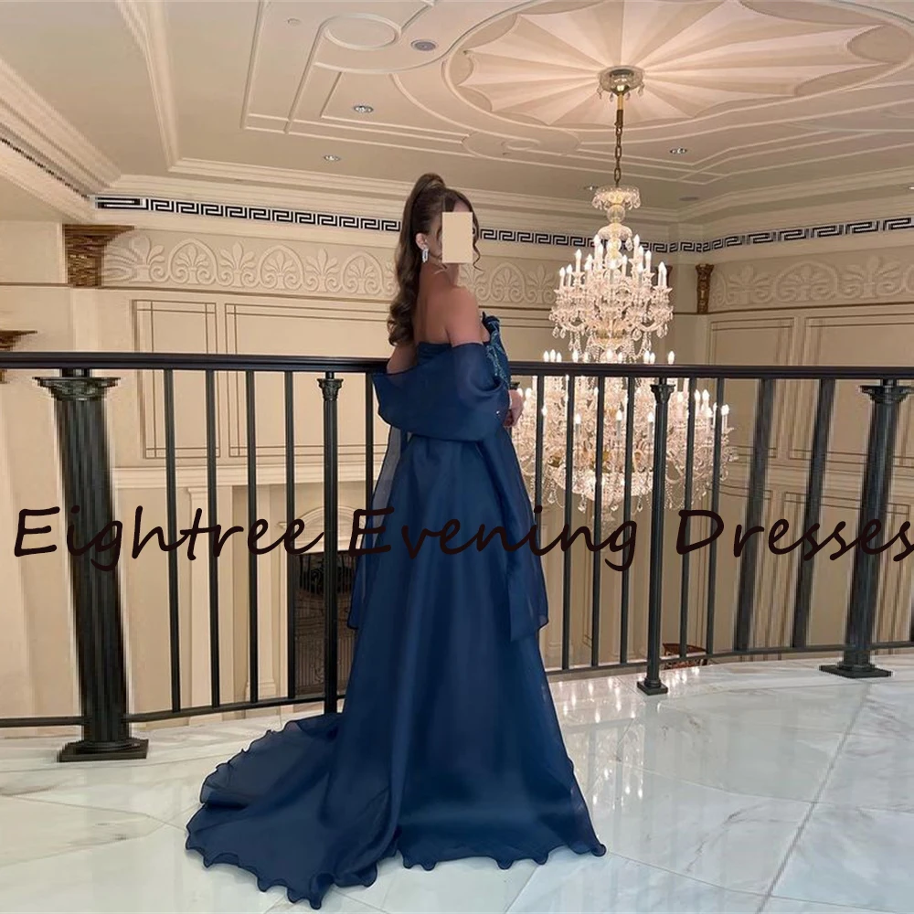 2022 azul marinho longo strapless lantejoulas vestidos de baile uma linha vestidos de noite dubai árabe festa vestido formal noite feito sob encomenda