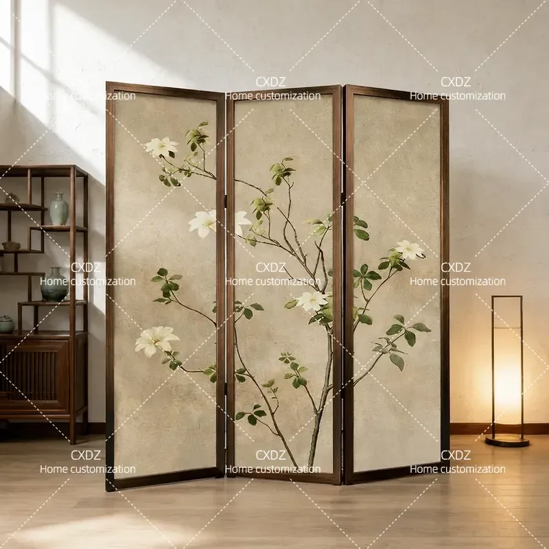 New Chinese Style Flower Folding Screen Living Room Study Entrance Partition Song Dynasty Aesthetics Custom Solid Wood