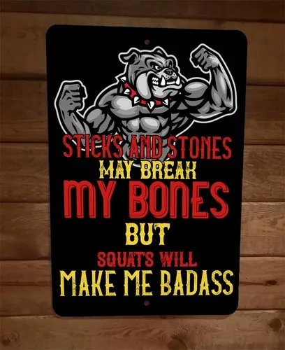 Squats Will Make Me Badass Bulldog Exercise Motivation  Metal Wall Sign