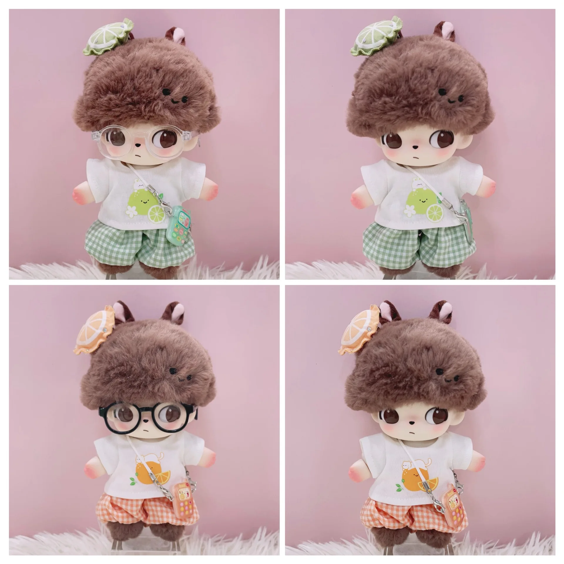 

DIMOO WORLD Doll Decor Accessories Outfit 15/17cm Labubu Clothes Summer Lemon Orange T Shirt Set