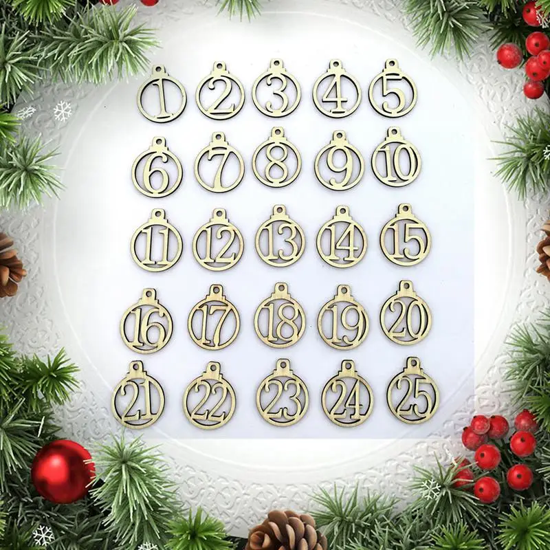 25pcs Wooden Christmas Advent Calendar Gift 1-25 Tags Number Gift Tags Christmas Countdown Tags Christmas Decoration