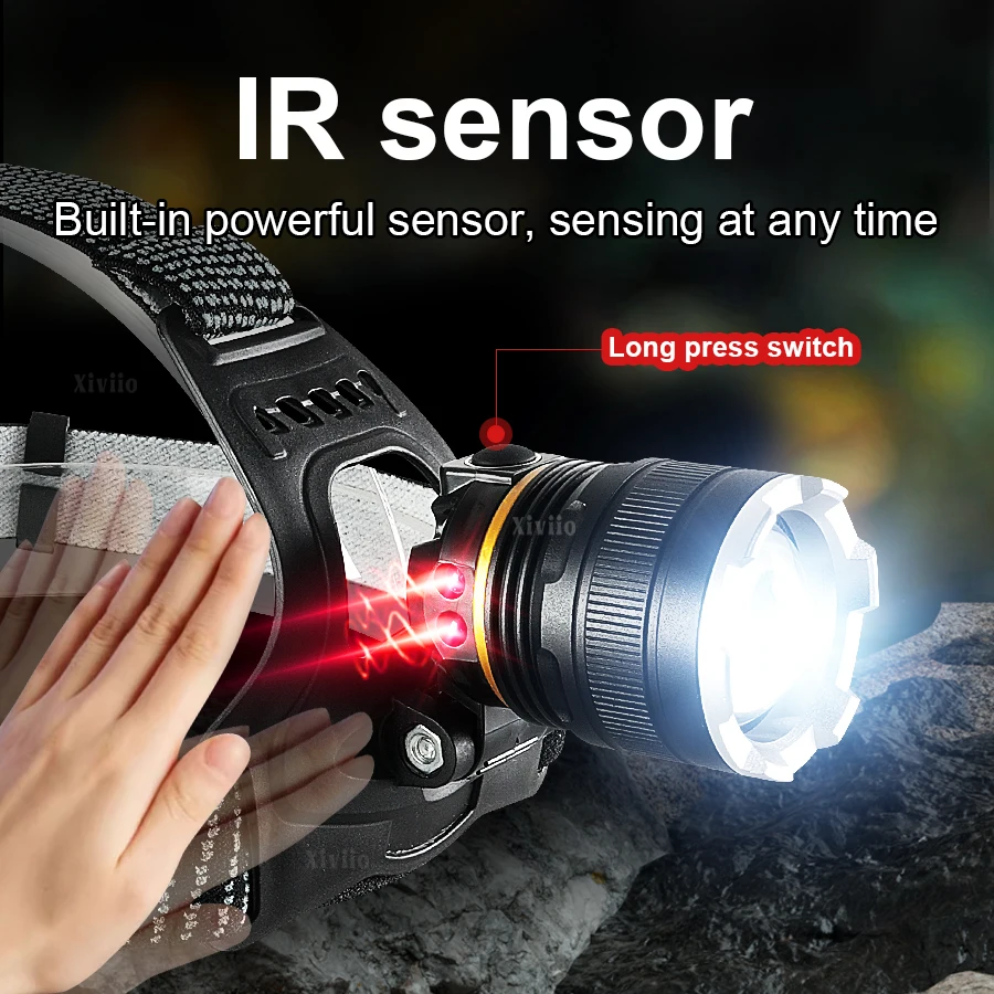 10000000LM Upgrade Headlamp Sensor XHP220 Fishing Headlight 18650 Battery Flashlight USB Rechargeable Head Lights Torch Lantern
