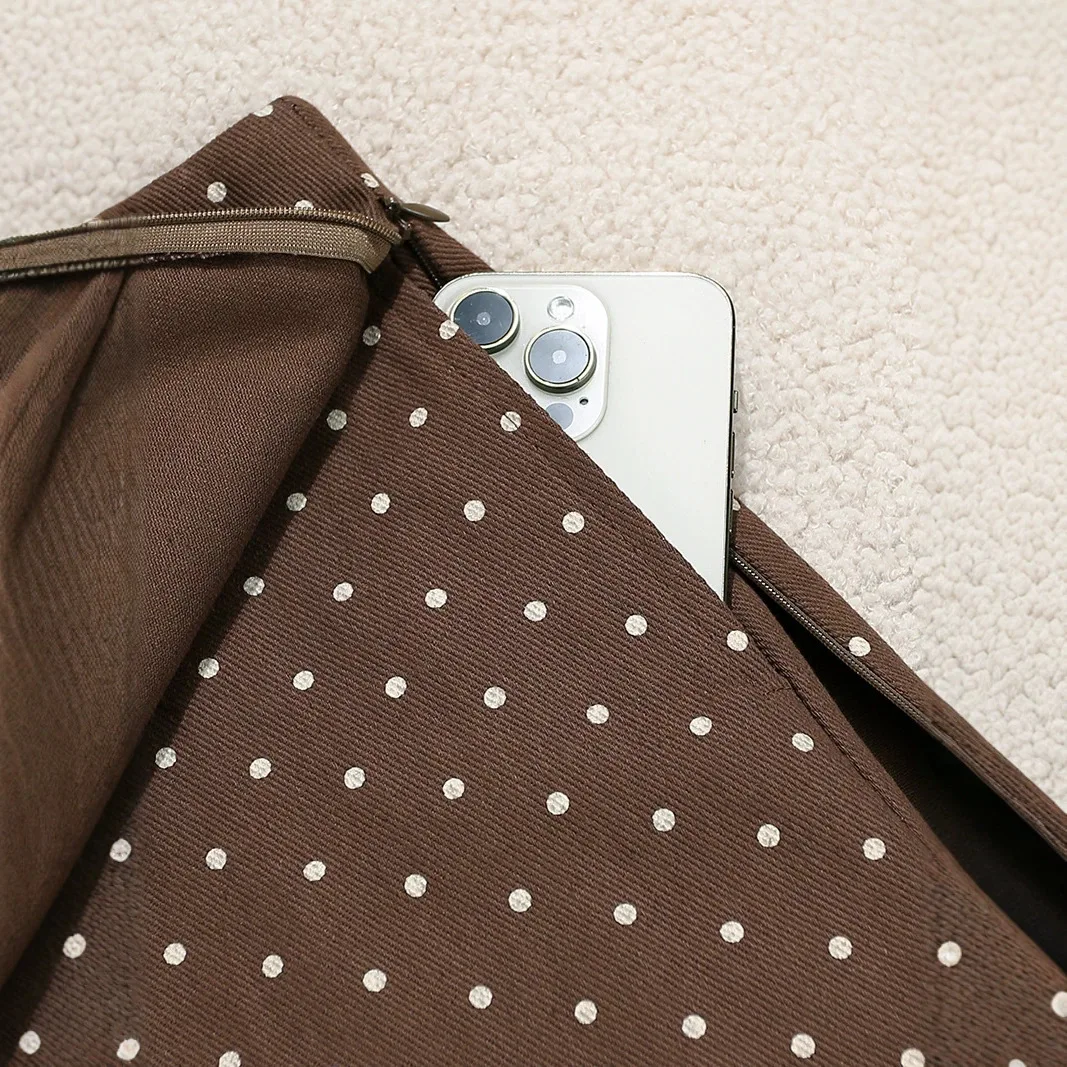 Coffee Polka Dot Skirt Summer New Anti-light Pocket Short Skirt with Pendant