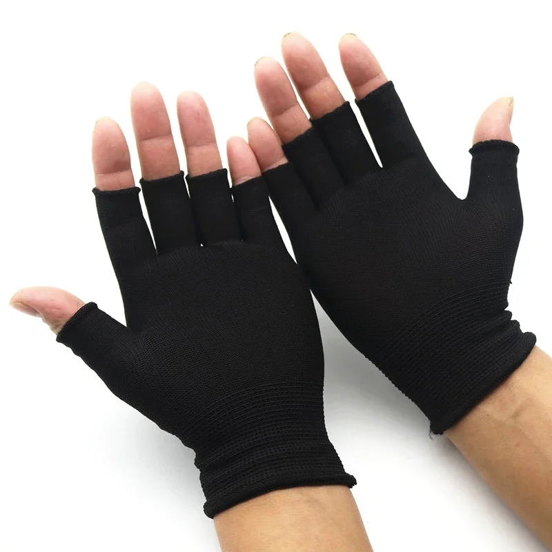 1Pair Black Half Finger Fingerless Gloves Knit Wrist Winter Warm Workout Cotton Gloves for Women and Men Cycling Accessories