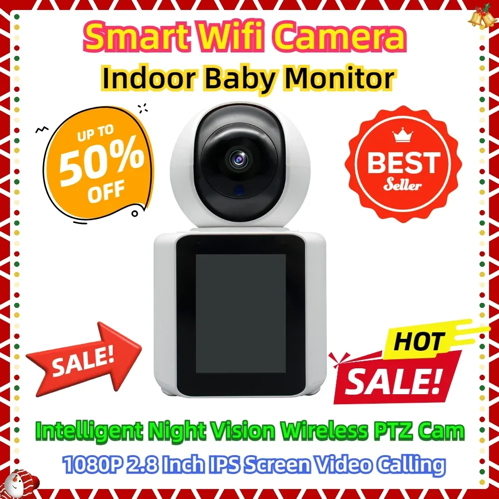 

Smart Wifi Camera Indoor Baby Monitor Intelligent Night Vision Wireless PTZ Cam IM CAM 1080P 2.8 Inch IPS Screen Video Calling