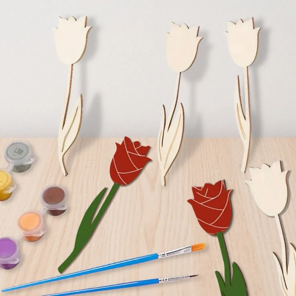 

24pcs Durable Unfinished Wooden Flower Ornament Blank Funny Rose DIY Painting Crafts Unique Flower Graffiti Toys Valentine's Day