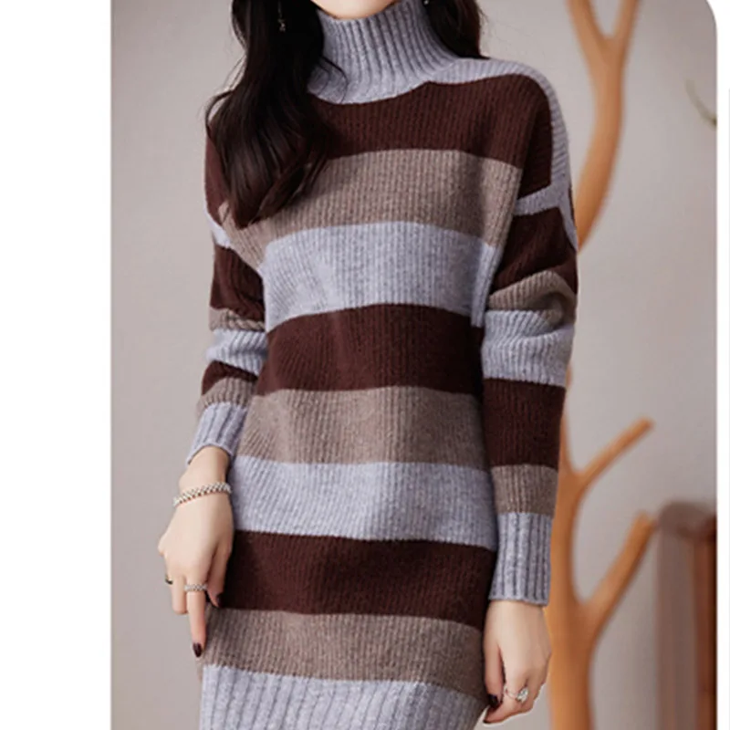 

Autumn Winter New Fashion Loose Warm Soft Wool Pullovers Knitted Dress Women Clothing Vintage Simple Elegant Dress