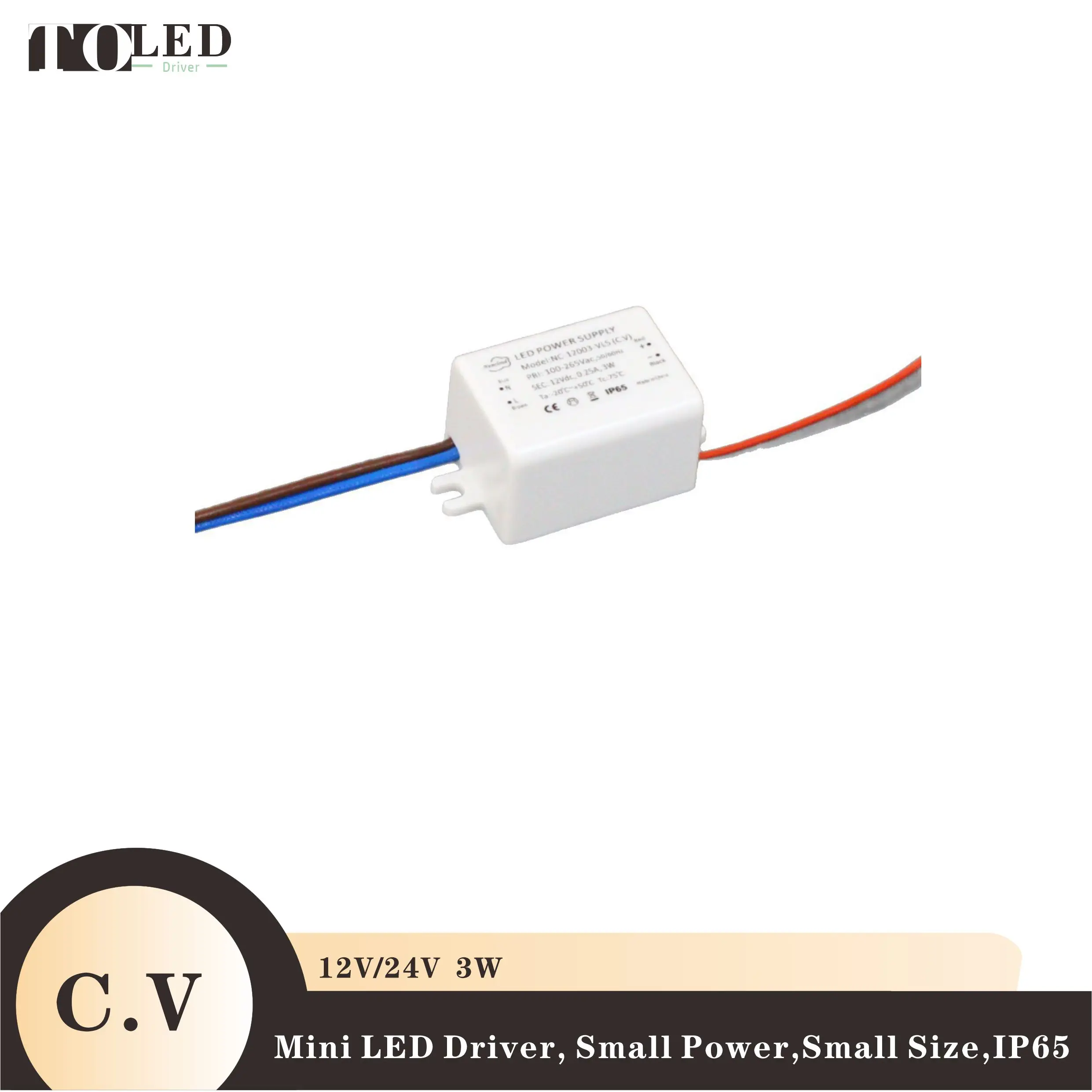 AC100-265V to DC 12V 24V  3w C.V constant voltage mini LED power supply lighting transformer LED driver waterproof small size