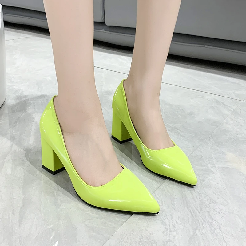 Elegant Thick High Heels Women Pumps 2022 Trend Sexy Ladies Orange Pink Green Purple Dress Party Office Shoes Block Heels Luxury