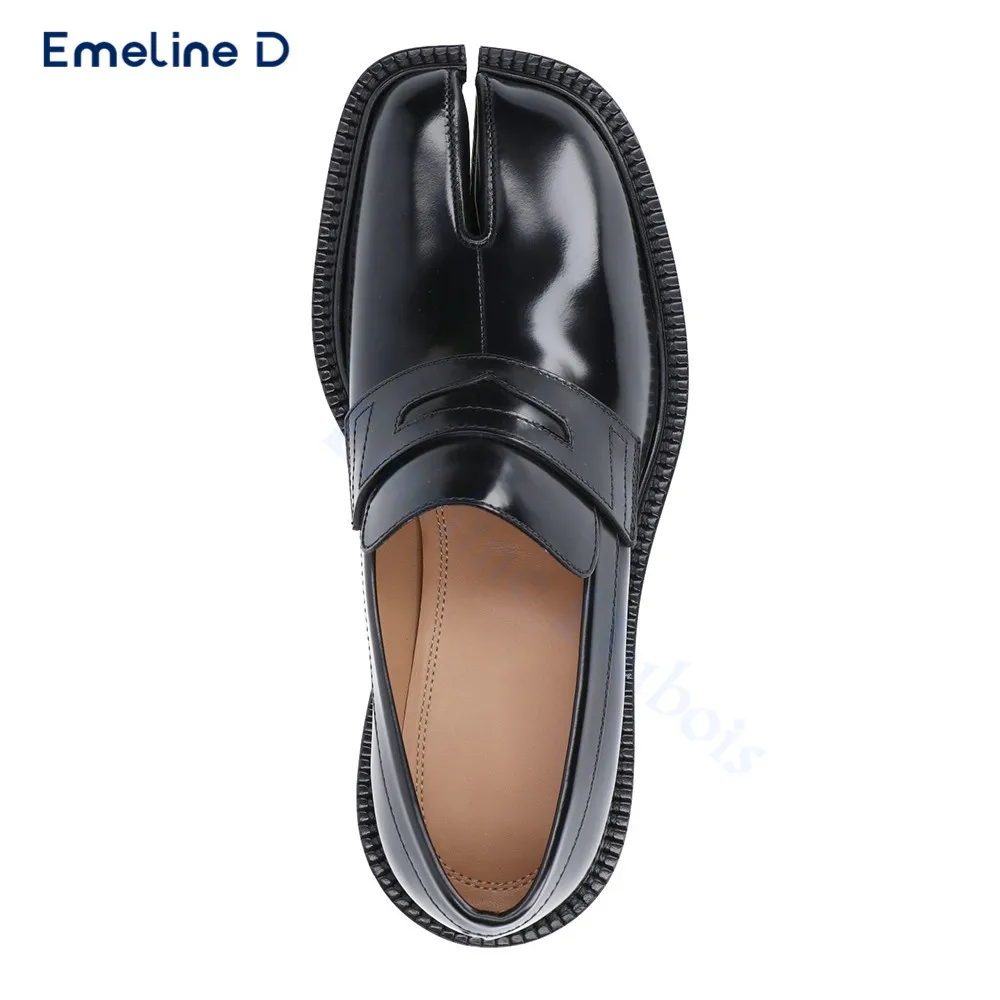 Solid Color Tabi Loafers Black Slip-On Thick Heel Split Toe Leather Casual Shoes Large Size Fashionable Personality Men's Shoes