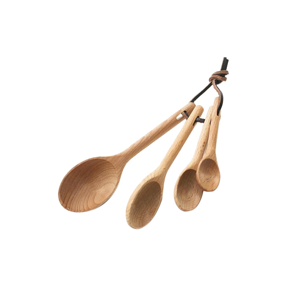 

4pcs Measuring Set Beechwood Kitchen Supplies Dry Liquid Precision Wooden Beechwood Measuring Spoons Spoons Storage Loop