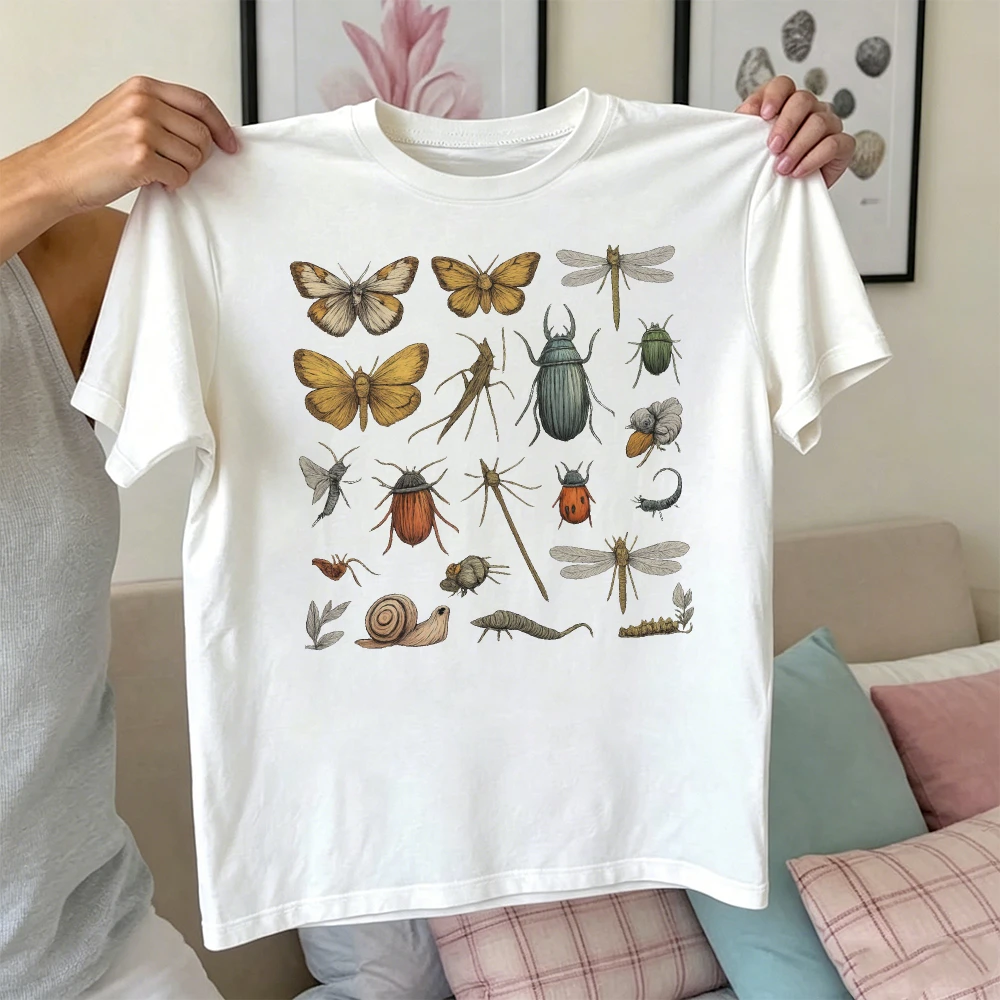 Vintage Insect Illustration Shirt Cottagecore Nature Tee Entomology Graphic Bug Lover Gift Butterfly Beetle Snail Art Clothes