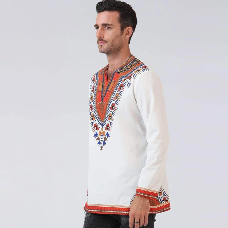 E-BAIHUI Camicie Odeneho Top da uomo in cotone bianco lucido con abbigliamento africano Dashiki Camicie lunghe da uomo in maglia taglie forti