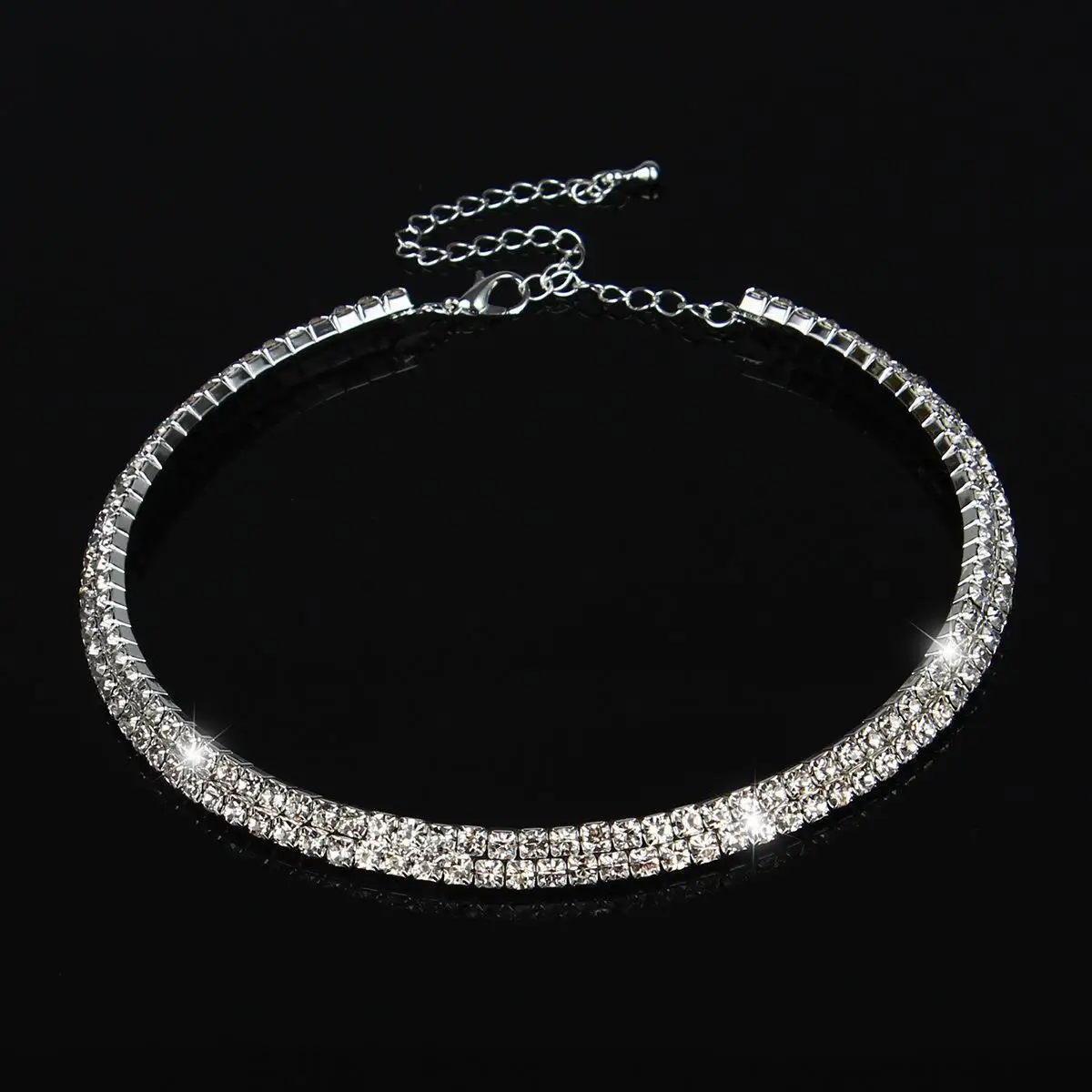 

Sparkling Crystal Diamond Nelace Bracelet for Wedding Par Ultra-iny Slanted Version Glowing Jewelry Set