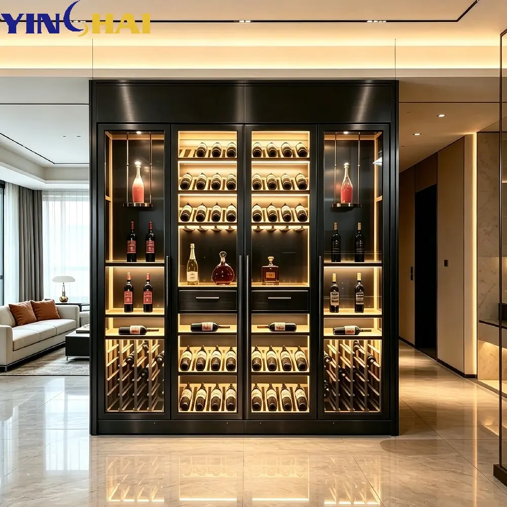 Custom Black Brushed Stainless Steel Constant Temperature Space-Saving Eco-Friendly Modern Luxury Villa Living Room Home Cabinet