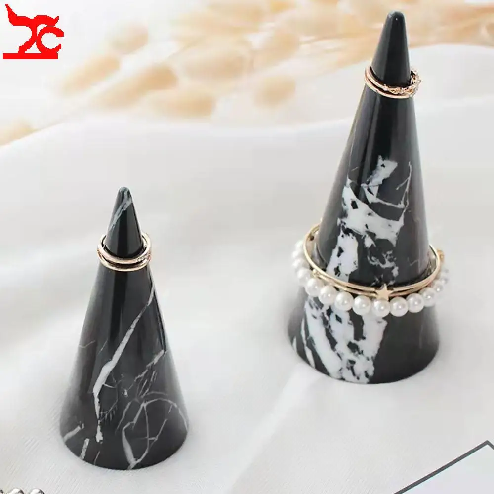 Black Marble Patterned Cone-Shaped Ring Bracelet Storage Rack Home Dressing Table Ornament Creative Ceramic Ring Display Holder