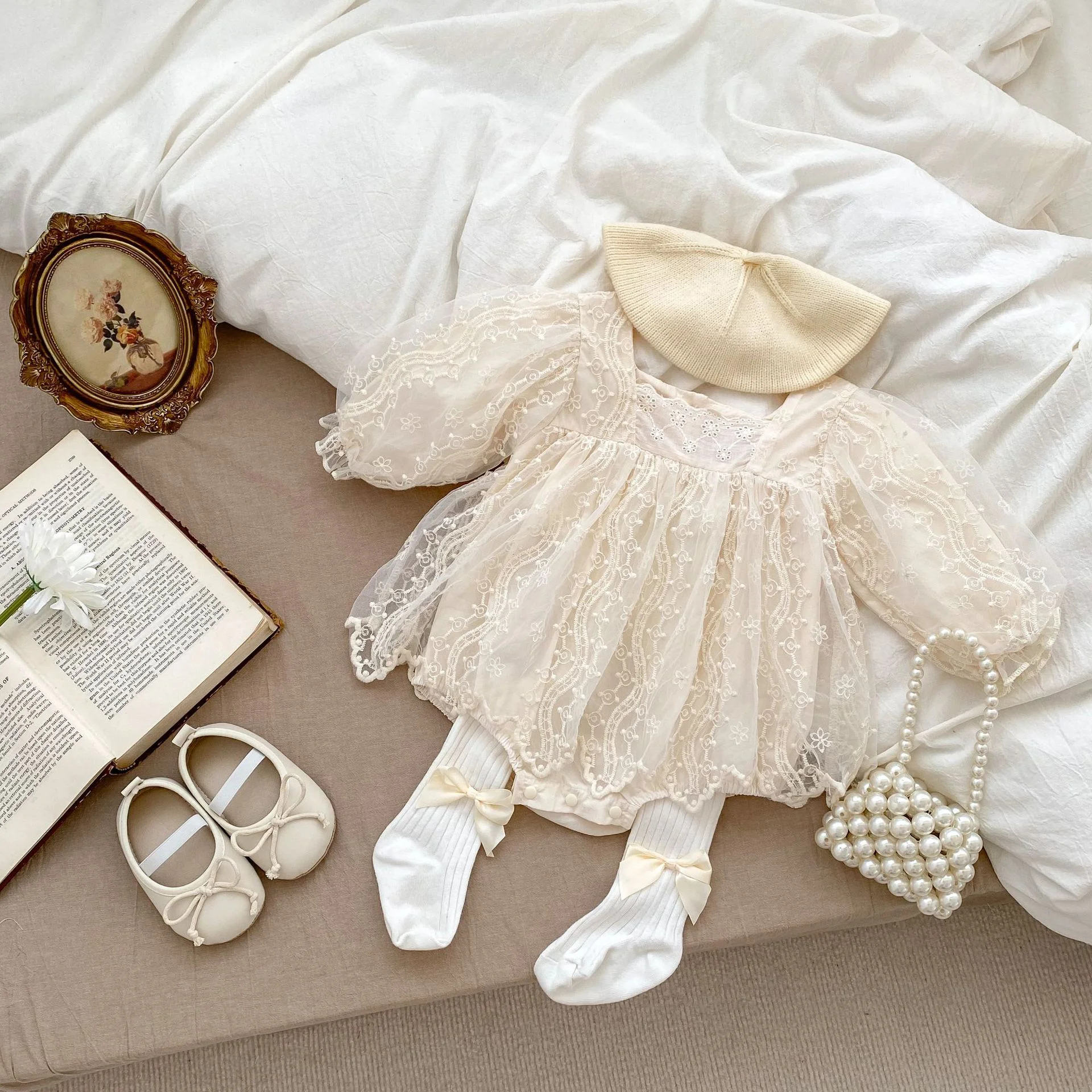 Spring Autumn Baby Girls Bodysuit Long Sleeve Princess Dress Infant Lace Embroidery One Piece Romper Skirt Newborn Girls Clothes