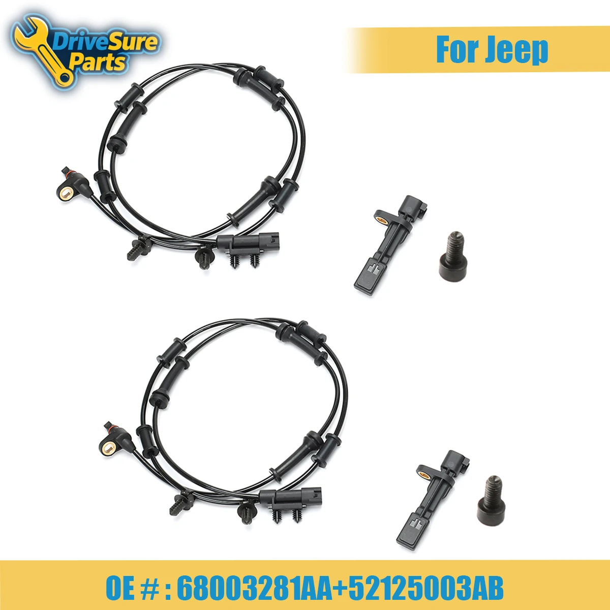 

68003281AA 52125003AB 4PCS New Front Rear Left Right ABS Wheel Speed Sensor For Jeep Wrangler JK Replacement 2007-2018